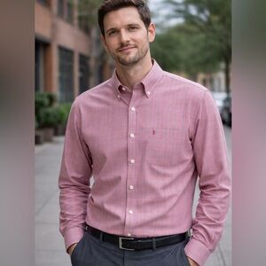 Mens Izod Red and Blue Plaid Button Down Shirt